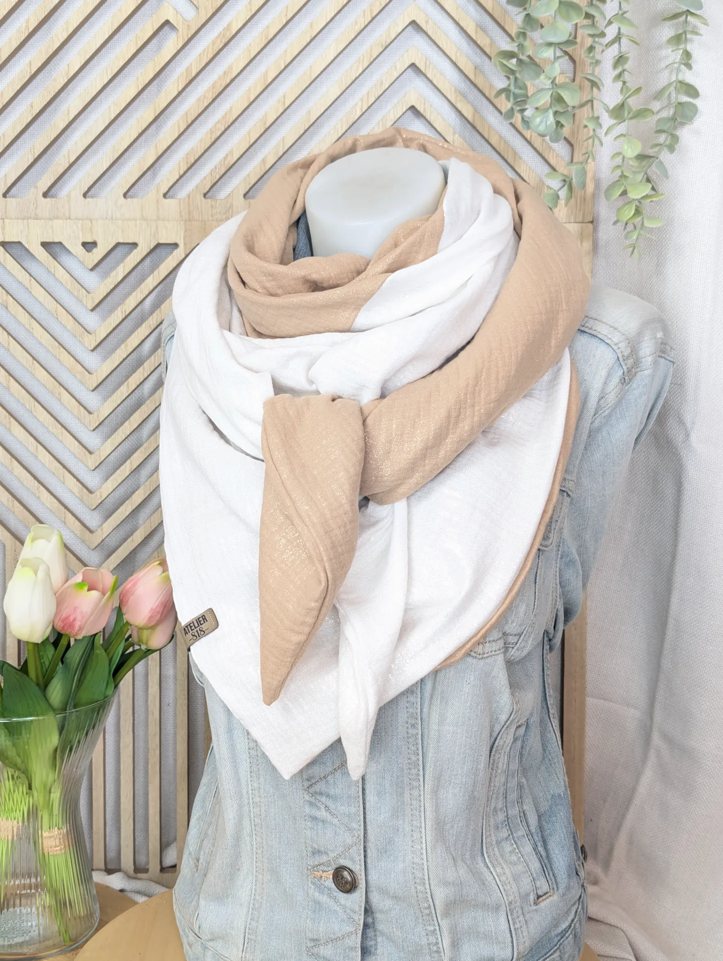 Classique double gaze dorée blanc et camel