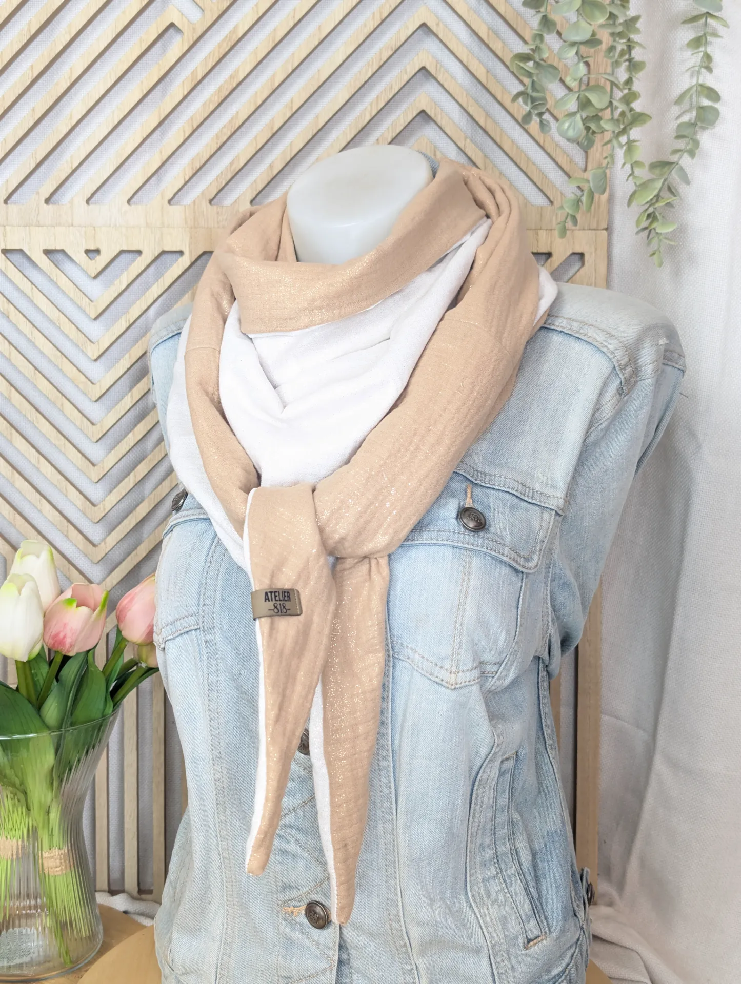 Petit double gaze dorée blanc camel