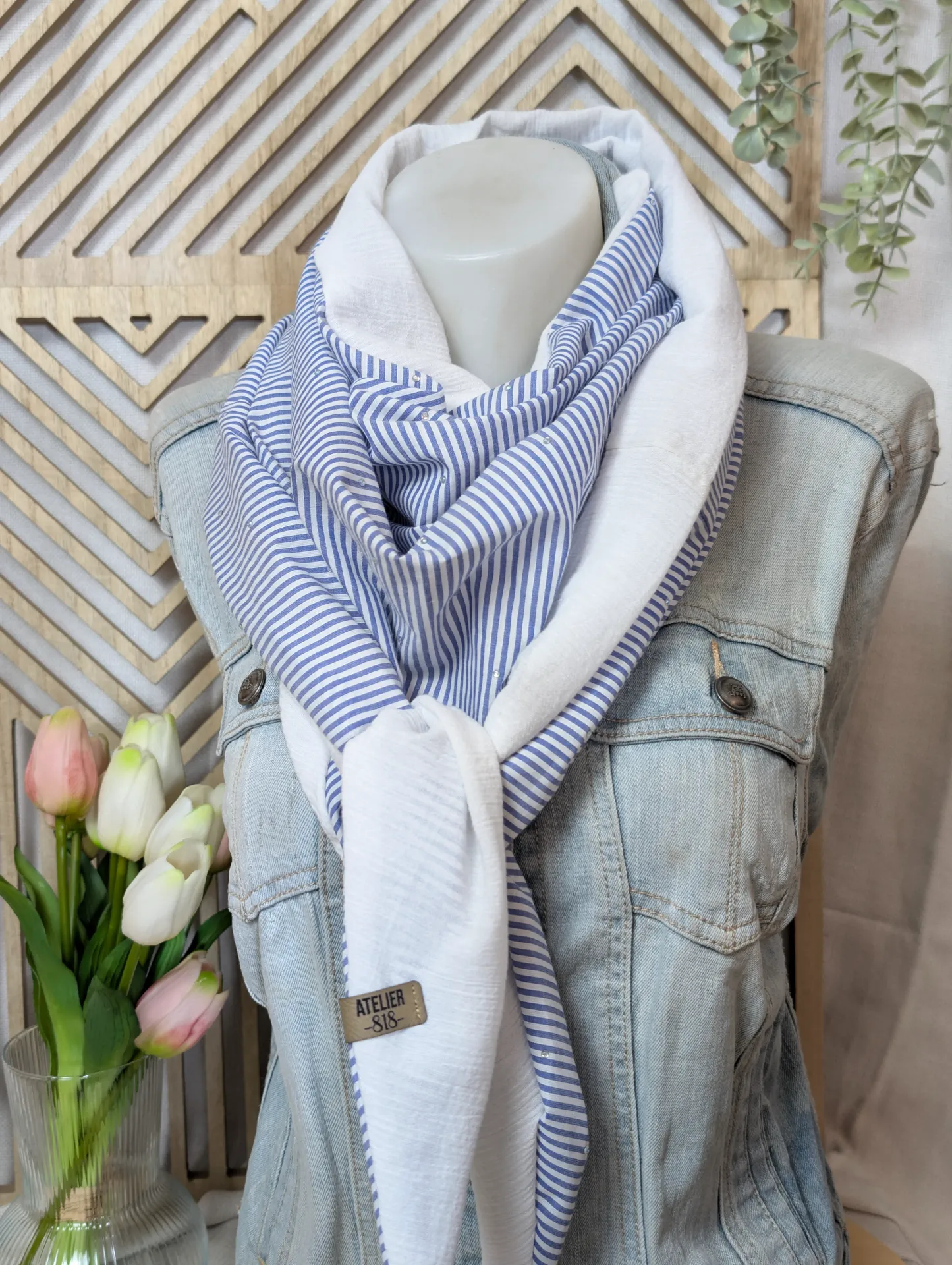 Petit bleu ligné strass et blanc