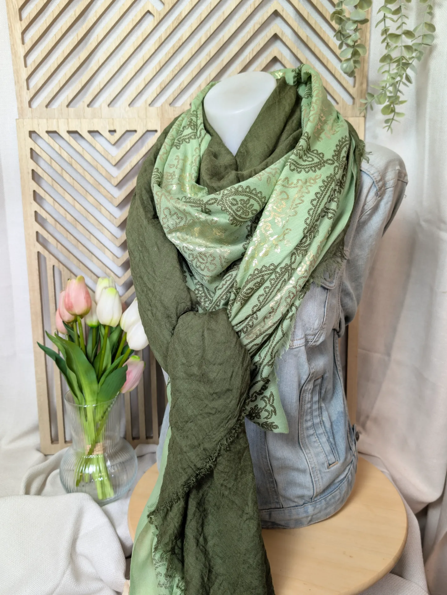 Grand voile bandana kaki doré