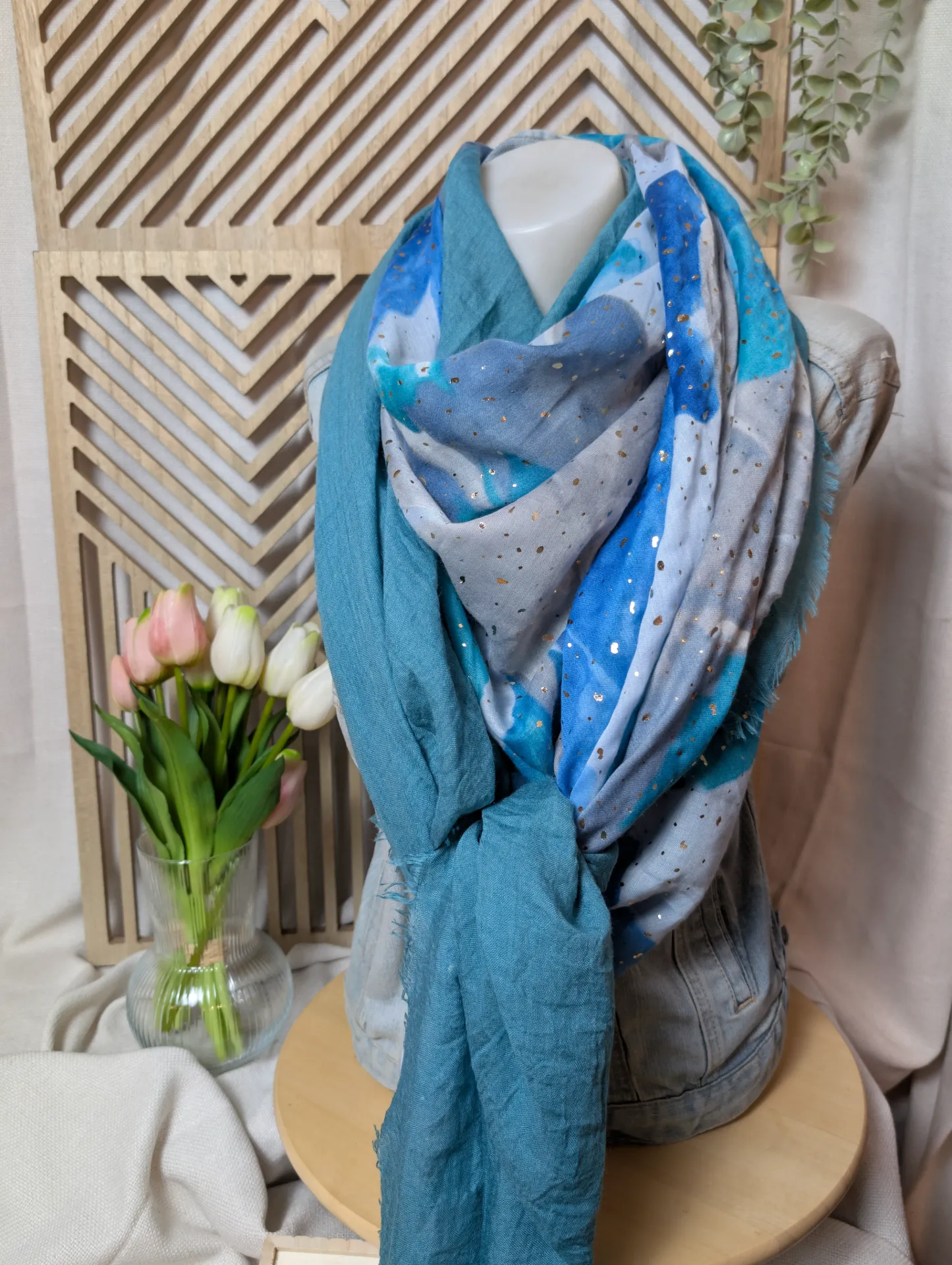 Grand voile camaïeu de bleu doré