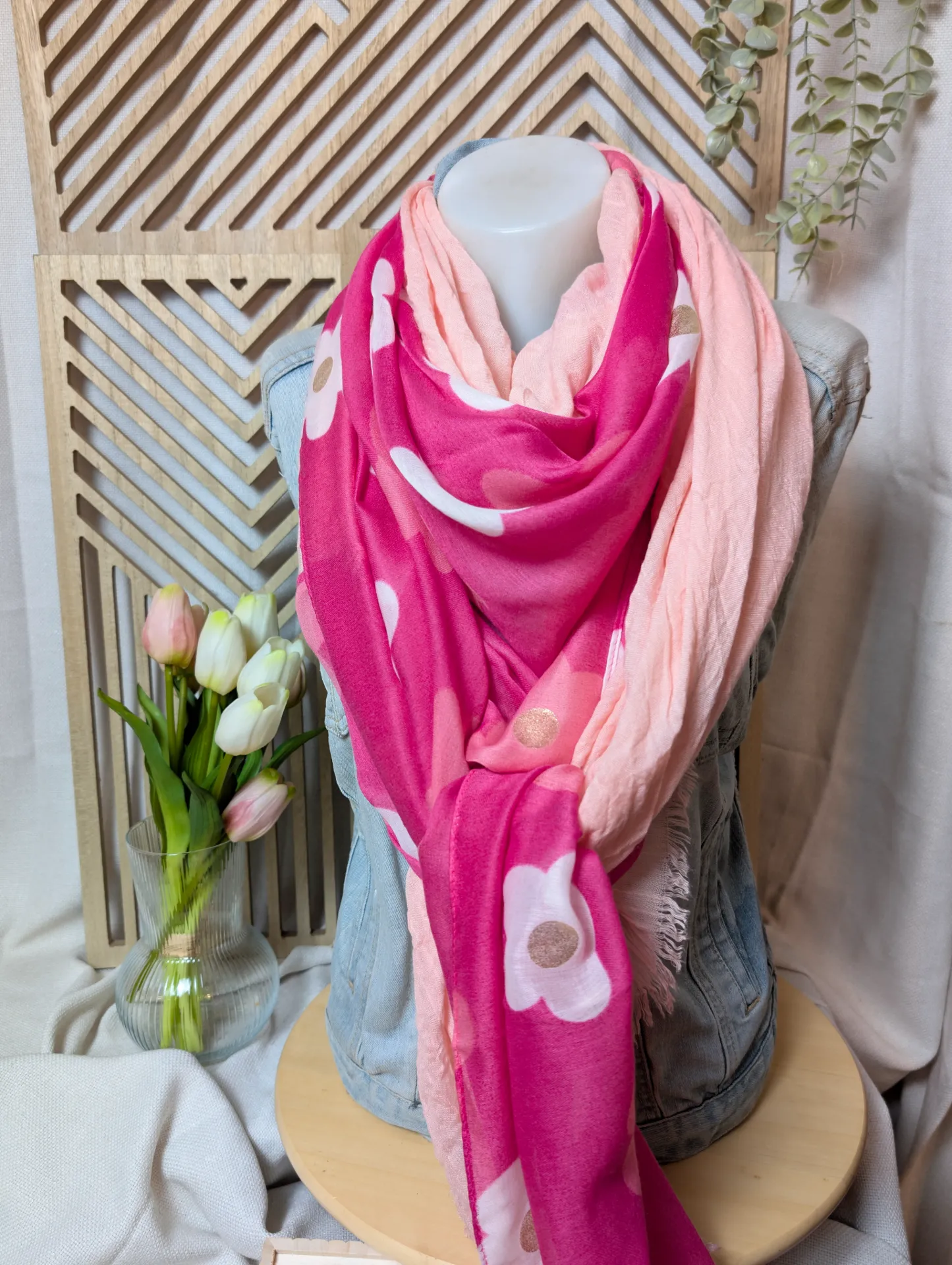 Grand voile fleurs fuchsia et rose